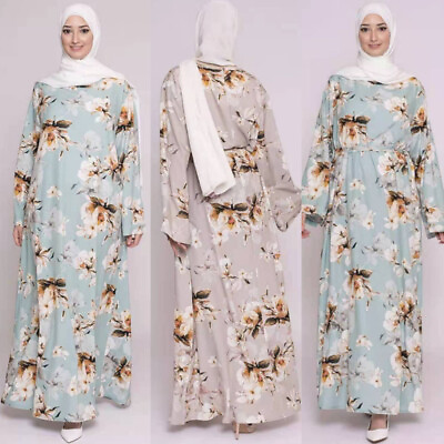 Women Printed Abaya Kaftan Spring Long Sleeve Maxi Dress Casual Dubai Islam Robe $44.83