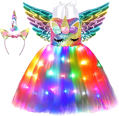 Girls Unicorn Costume LED Light up Unicorn Dress Birthday Party Princess Dress f $39.04