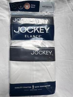 #ad Jockey Elance Mens String Bikini 2 Pack 100% Cotton White Large 36 38 Two Pack $9.99