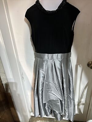 #ad SLNY Sleeveless Silver Black Beaded Neck Cocktail Party Dress Sz12 New Year Bow $21.46