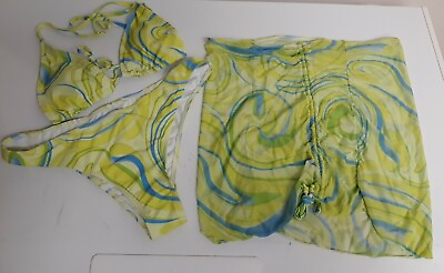 #ad 3 Piece Solid Mesh Bikini Swimsuit Size L Lime Yellow Green $17.50