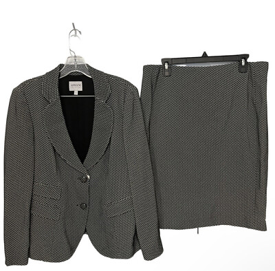 #ad Armani Collezioni JACQUARD Chevron Black amp; White Skirt Suit Sz 12 2 Piece Blazer $399.00