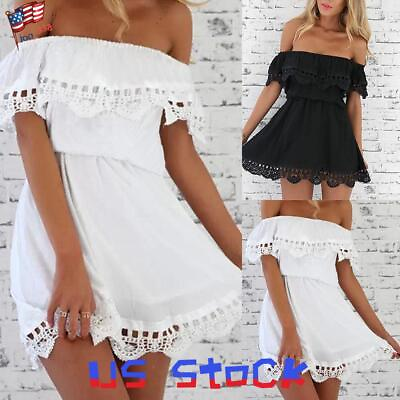 Women#x27;s Lace Off Shoulder Mini Party Dress Sexy Holiday Beach A Line Dresses US $18.89