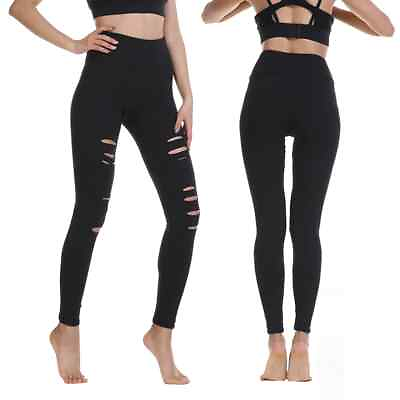 High Waist Womens Yoga Leggings Ripped Fitness Gym Workout Athletic Sport Pants $10.99