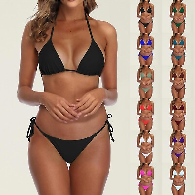 #ad #ad Bikini Swimsuit For Women Black Brazilian String Bikinis Bathing Suit Triangle $7.44