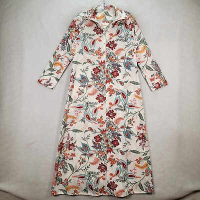 Vintage 70s Sears Womens Dress Size 12 Ivory Floral Collared Zip Unique A Line $59.95