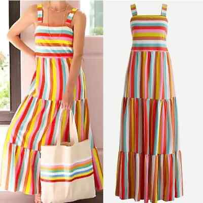 #ad NEW J CREW MAXI DRESS rainbow stripe sleeveless boho festival colorful S $64.99