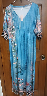 #ad Plus Size 2X Maxi Dress Pink Lady NEW with Tags Blue Empire Waist 48quot; Bust Flowy $59.99