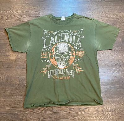 #ad Black Laconia 2017 Bike Motorcycle Week T Shirt Size XL Harley Skull Green $10.00
