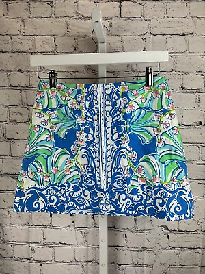 #ad #ad Lilly Pulitzer Mini Skirt Women#x27;s 00 Multicolor Floral 100% Cotton Back Zipper $9.79
