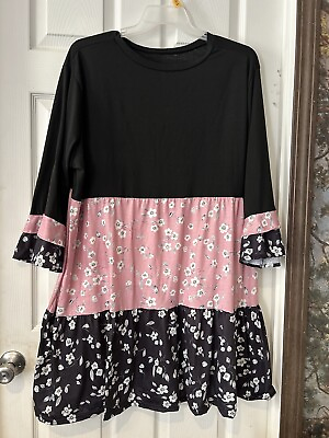 #ad Unbranded Floral Tiered Dress Multicolor 5x Plus Long Ruffled Sleeves $20.00