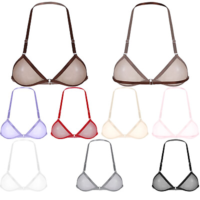 #ad Women#x27;s Bra Sexy Sheer Mesh Lingerie Transparent Halter Bikini Tops Daily Wear $7.51