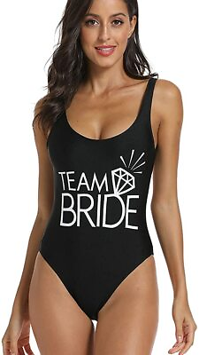 #ad Bride amp; Team Bride Diamond Print One Piece Swimsuit Bathing Suits BlackSize:L $18.99