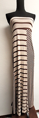 #ad NWT Promesa Sun Dress L Brown Tan Striped. Stretchy. Flared. Soft $12.82