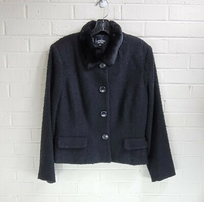 #ad VTG Laundry by Shelli Segal Womens Blazer Mini Skirt Suit Black Fur Collar 14 $34.64