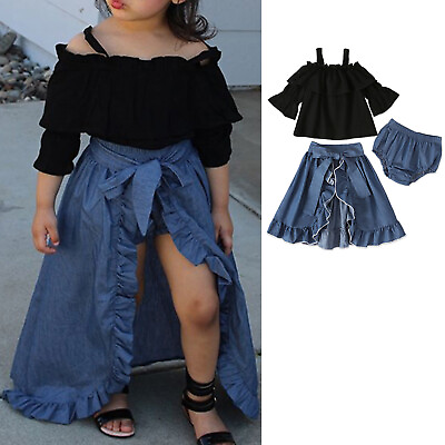 #ad Kids Girls Sundress Modern Outfit Toddler Top With Split Skirt Shirt Set Tops $18.59