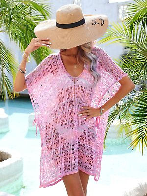 #ad Elegant Sheer Lace Beach Cover Up with Intricate Openwork Details $39.95