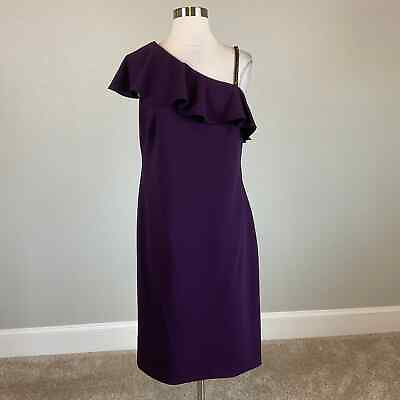 #ad Ralph Lauren Women#x27;s Cocktail Dress Size 8 Purple One Shoulder Beaded Sheath $59.99