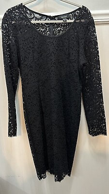#ad Karen Kane Black Lace Cocktail Dress Long Sleeves Zip Back Size XL MADE IN USA $19.99