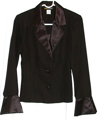 #ad METROstyle Ladies 2 Pc quot;Satinquot; Collar amp; Cuffs Skirt Suit Black Size 6 $29.99