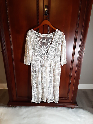 #ad Swimsuit Cover Up Women#x27;s Size M L Embroidered Lace Ivory $21.58