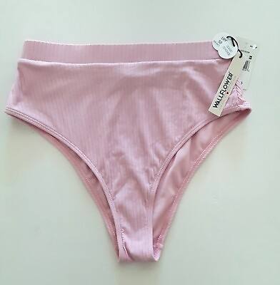 #ad Wallflower Womens Size L Ribbed Swim Bikini Bottom Pink High Waist UPF 50 $14.99