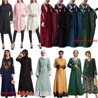 #ad Ramadan Muslim Women Long Maxi Dress Abaya Dubai Kaftan Robe Islamic Arab Robe $24.33