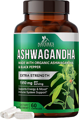 #ad Organic Ashwagandha Capsules 1300mg Supplement w Black Pepper Root Powder $12.32