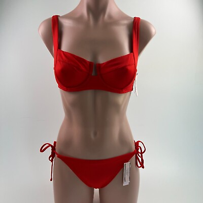 #ad Victoria#x27;s Secret Swim Ribbed Bikini Top amp; Cheeky Bottom Set Red 34C M NWT $44.99