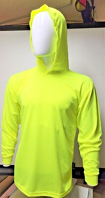 Yellow Long Sleeve Safety Shirt With Hoodie Quick Dry Polyester Birdeye mesh $10.99