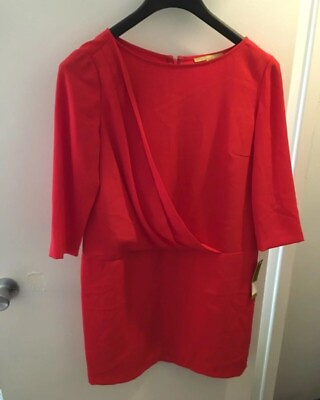 NWT Gianni Bini Pleated Draped Coral Red Pink Cocktail Dress Size 6 $32.99
