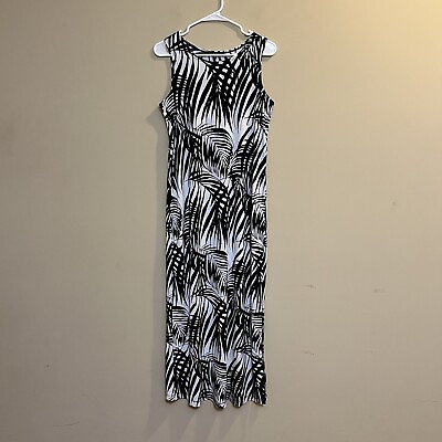 #ad Tiana B. Sleeveless Black White Palm Leaf Printed Maxi Dress Slit Size Small S $22.88