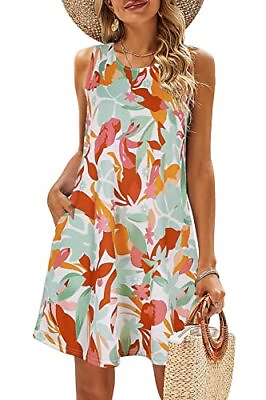 #ad Summer Dresses for Women Beach Floral Tshirt Sundress Large Orange Floral $41.08