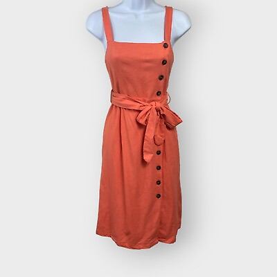#ad Lost and Wander Womens Midi Sundress XS Linen Blend Coral Belted $17.99