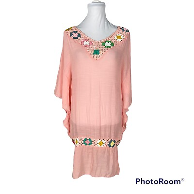 #ad #ad Swim Cover Up Dress Airy Gauze Crochet Cotton Blend Beach Kaftan Free Size $22.26