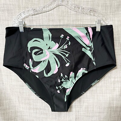 #ad Tanya Taylor Bikini Bottom Womens 3X Black Green Floral High Waisted Swimwear $14.96