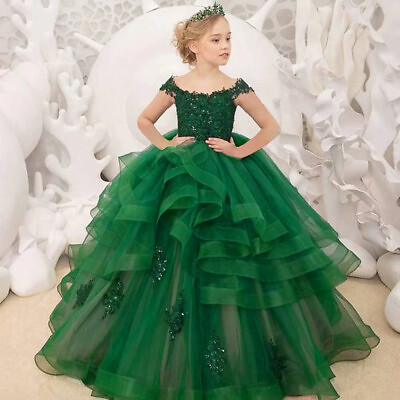 #ad Flower Girl Dresses Scoop Neck Appliqued Beaded Girl Pageant Gowns Trai $49.88