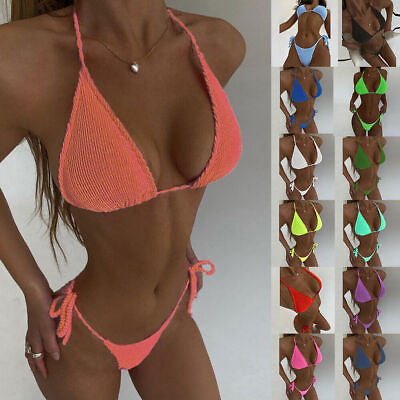 #ad Sexy Womens Ldies Push Up Bikini Set Ripped String Swimwear Thong Bathing Suit $11.49