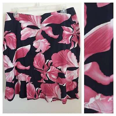 #ad Goodclothes Skirt Black Pink Floral UnLined Size 12 31 In Waist $20.00