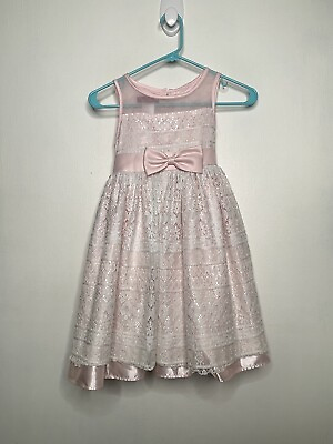 Princess Faith Formal Dress Girls Size 7pink white sleeveless lace knne length $9.79