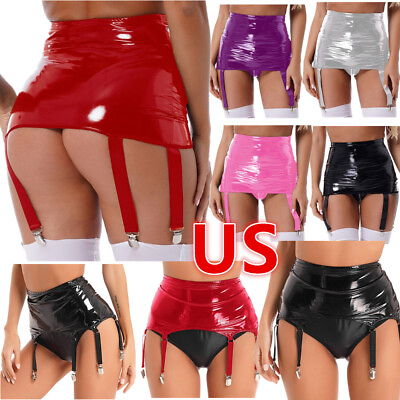 #ad US Women#x27;s Wet Look PVC Leather Mini Skirt Sexy High Waist Bodycon Sexy Clubwear $13.66
