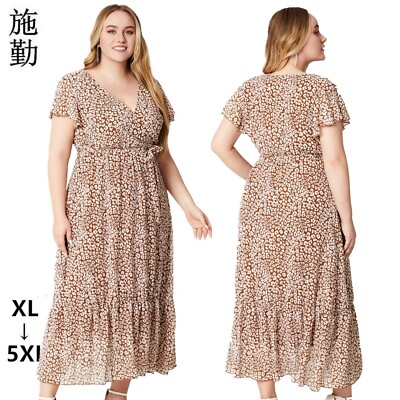 #ad Summer Bohemian Women Short Sleeves V Neck Printing Dress Plus Size Party Dress $39.99
