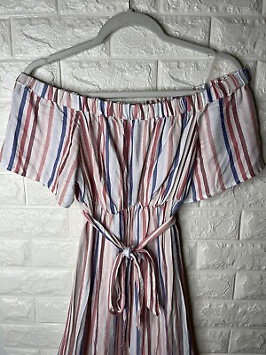 #ad NEW Isabel Maternity Dress Size XS Flowy Striped Maxi Off Shoulder Maxi Boho $18.88