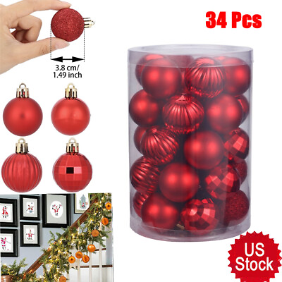 34 PCS Box Christmas Glitter Ball Ornaments Xmas Tree Ball Hanging Party Decor $4.99