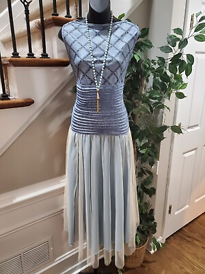 #ad #ad Women#x27;s Blue amp; White Polyester Boat Neck Sleeveless Casual Long Maxi Dress Small $31.00