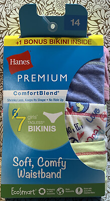 #ad 📀 Hanes Premium ComfortBlend 6 Pk Girls Bikini Panties Size 14 $15.99