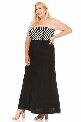 #ad Womens Plus Size Black and White Strapless Maxi Dress 1XL Stretch $29.95
