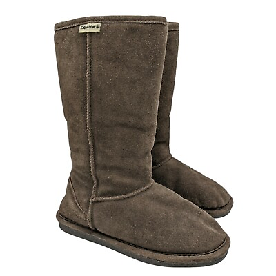Bearpaw Boots Women#x27;s Size 7 Suede Tall Bootie Sheepskin Lined Brown $14.96