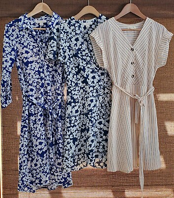 #ad Monteau Los Angeles 3 Summer Dresses Size Medium Floral Striped Midi Short $44.39