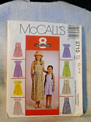 McCalls 2710 Girls Dress Sewing Pattern Size 6 7 8 Knee Length Maxi $6.50